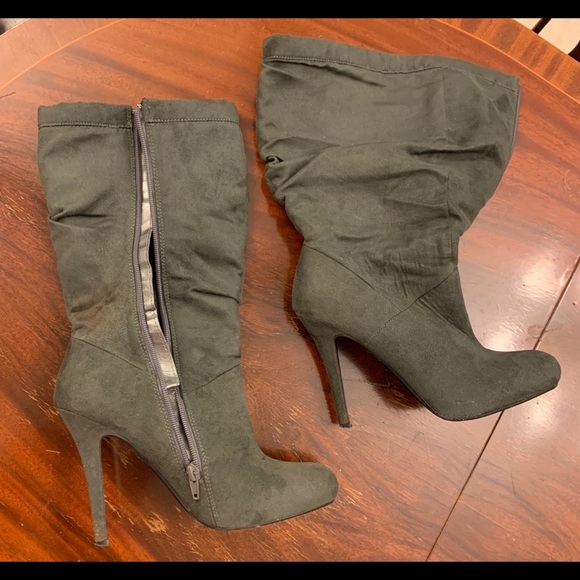 Gray suede mid-calf boots with heel - Picture 3 of 5